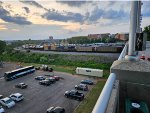 Overview of West End Yard in a pop up sprinkler (rain)